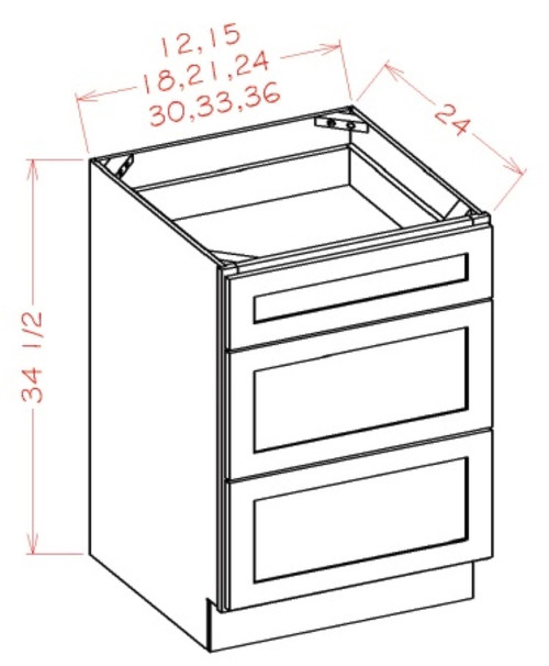 U.S. Cabinet Depot - Shaker Navy - 3 Drawer Base Cabinet - SN-3DB18