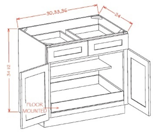 U.S. Cabinet Depot - Shaker Navy - Single Door Double Rollout Shelf Base Cabinet - SN-B212RS