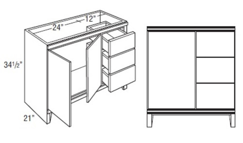 Mantra Cabinetry - Omni Paint - Vanity Sink Drawer Base Cabinets - 3VSD363421-OMNI GRAPHITE