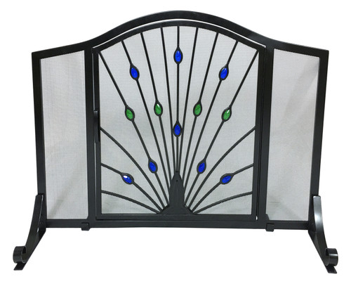 Dagan Industries - Peacock Design Wrought Iron Arched Panel Screen with Door - S162