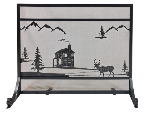 Dagan Industries - Cabin and Deer Design Wrought Iron Panel Screen - S175