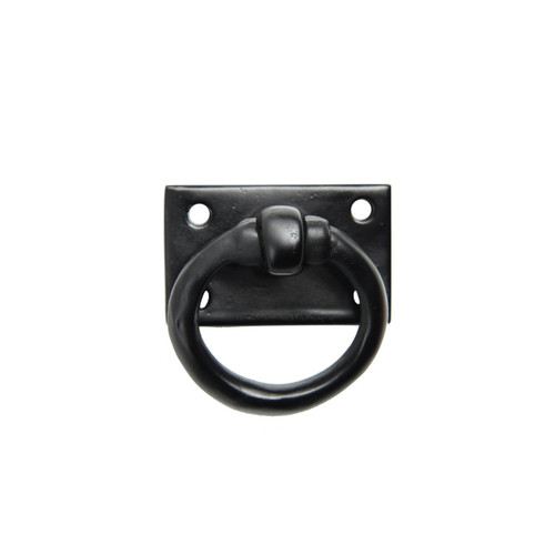 Seaside Shutter Hardware - Brass Ring Pull on Plate - Flat Black