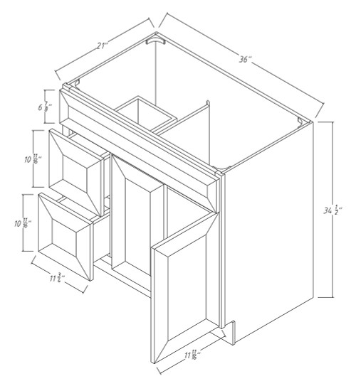 Perla Vanity with 2 Drawers<br>Drawers on the Left PE-FA3621DL