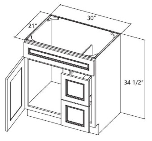 Sterling Vanity with 2 Drawers<br>Drawers on the right SG-FA3021DR