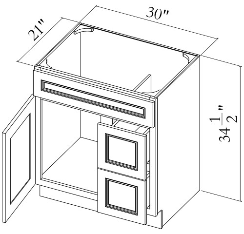 Wildwood Vanity with 2 Drawers<br>Drawers on the right WW-FA3021DR