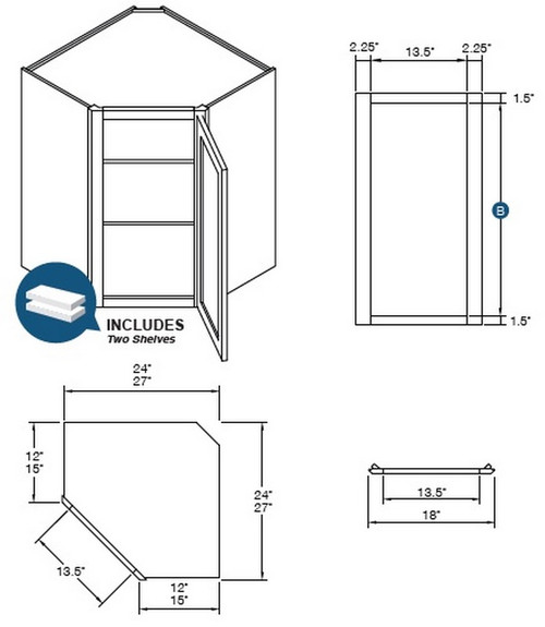 KCD Shaker Kodiak Corner Wall Cabinet - SK-CW2430