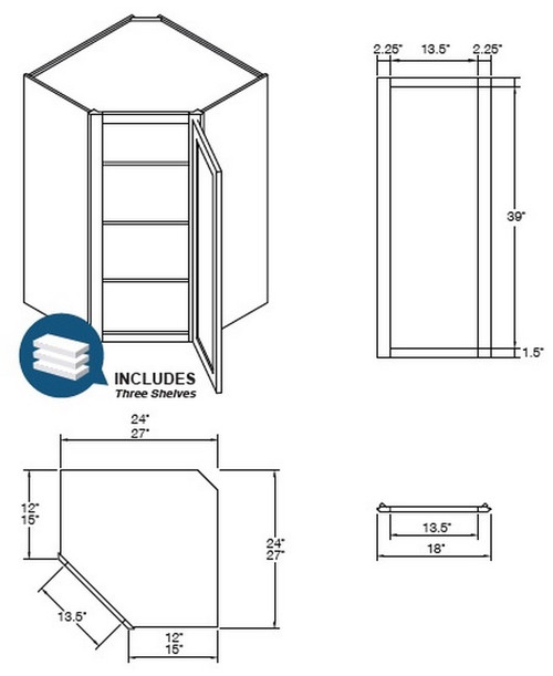 KCD Essential White Corner Wall Cabinet - EW-CW2442