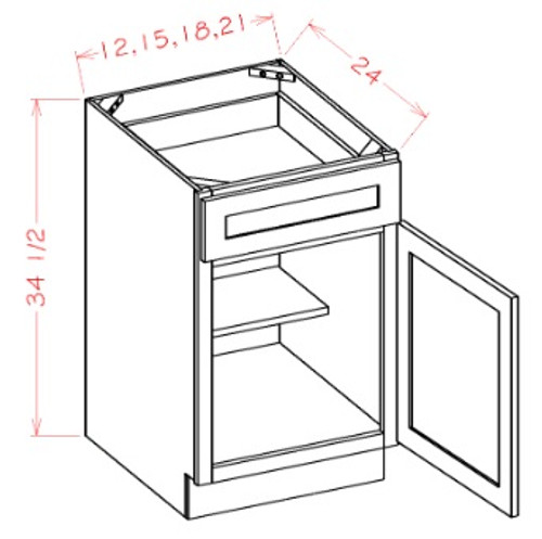 U.S. Cabinet Depot - Oxford Mist - Single Door Single Drawer Base Cabinet - OM-B12