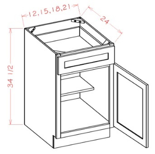 U.S. Cabinet Depot - Oxford Mist - Single Door Single Drawer Base Cabinet - OM-B21