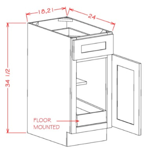 U.S. Cabinet Depot - Oxford Mist - Single Door Single Rollout Shelf Base Cabinet - OM-B181RS