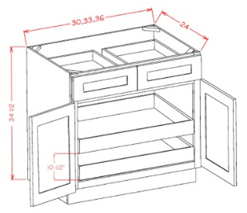 U.S. Cabinet Depot - Oxford Mist - Double Door Double Rollout Shelf Base Cabinet - OM-B30S2RS