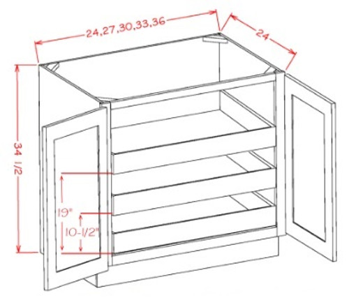 U.S. Cabinet Depot - Oxford Mist - Full Height Double Door Triple Rollout Shelf Base Cabinet - OM-B30FH3RS