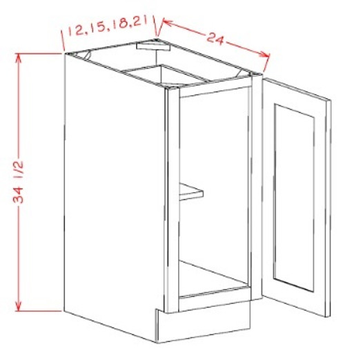 U.S. Cabinet Depot - Oxford Toffee - Single Full Height Door Base Cabinet - OT-B15FH