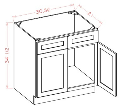 U.S. Cabinet Depot - Oxford Toffee - Vanity Sink Base Cabinet-Double Door Double Drawer Front - OT-VS30