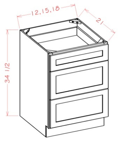 U.S. Cabinet Depot - Oxford Toffee - Vanity Drawer Base Cabinet - OT-3VDB18