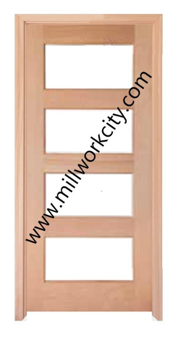Prestige Entries - Slab Only - 4 Lite Square Top Modern TDL  Pattern Insulated Glass 1 3/4" x 3'0 W x 6'8 H Mahogany Slab Only