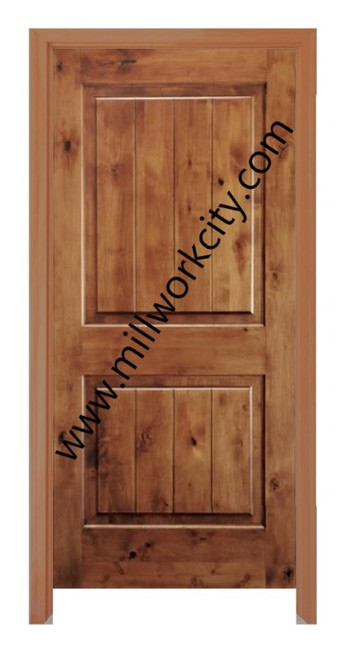 Prestige Entries - Slab Only - Two Panel V-Groove Top Rail Square Double Unit  1 3/4" x 6'0" W x 6'8" H Alder Slab Only