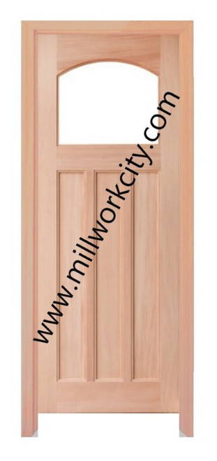 Prestige Entries - Slab Only - Craftsman Top Rail Arch 1 Lite 3 Panel Single Square Beveled or Flemish Insulated Glass 1 3/4" x 3'0" W x 8'0" H Mahogany Slab Only