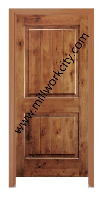 Prestige Entries - Slab Only - Two Panel V-Groove Top Rail Square Double Unit  1 3/4" x 6'0" W x 8'0" H Alder Slab Only