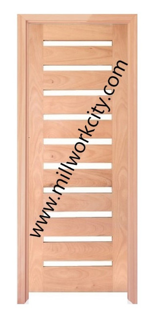 Prestige Entries - Slab Only - Modern 10 Lite Single Square Reeded Insulated Glass 1 3/4" x 3'0" W x 8'0" H Mahogany Slab Only