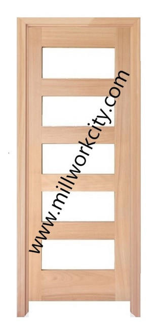 Prestige Entries - Slab Only - Modern 5 Lite Single Square Satin Insulated Glass 1 3/4" x 3'0" W x 8'0" H Mahogany Slab Only