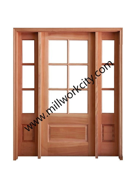 Prestige Entries - Slab Only - 6 Lite 1 Panel with 14 2 Lite 1 Panel Sidelites Beveled Insulated Glass 1 3/4" x 5'4" W x 6'8" H Single/Double Sidelites Mahogany Slab Only