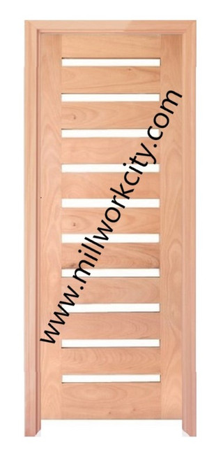 Prestige Entries - Slab Only - Modern 10 Lite Single Square Satin Insulated Glass 1 3/4" x 3'0" W x 8'0" H Mahogany Slab Only