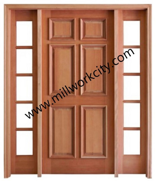 Prestige Entries - Slab Only - 6 Panel Raised Moulding Double Sidelite Unit Beveled or Flemish Insulated Glass 1 3/4" x 5'4" W x 6'8" H Single/Double Sidelites Mahogany Slab Only