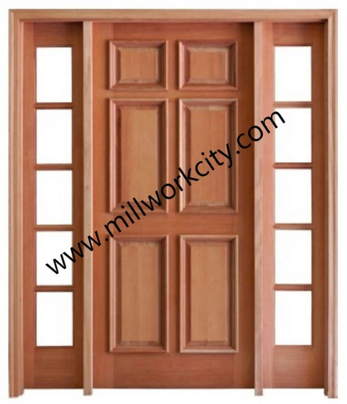 Prestige Entries - Slab Only - 6 Panel Raised Moulding Double Sidelite Unit Beveled or Flemish Insulated Glass 1 3/4" x 5'4" W x 8'0" H Single/Double Sidelites Mahogany Slab Only