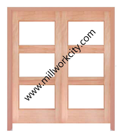 Prestige Entries - Slab Only - 3 Lite Square Top Modern TDL  Pattern Insulated Glass 1 3/4" x 6'0 W x 6'8 H Mahogany Slab Only