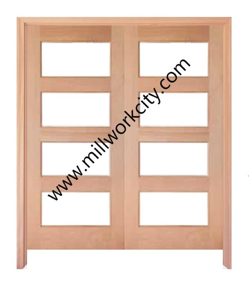 Prestige Entries - Slab Only - 4 Lite Square Top Modern TDL  Pattern Insulated Glass 1 3/4" x 6'0 W x 6'8 H Mahogany Slab Only