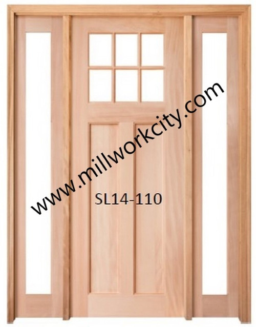 Prestige Entries - Slab Only - Craftsman 6 Lite 2 Panel Double Sidelite Unit Beveled Insulated Glass 1 3/4" x 5'4" W x 6'8" H Single/Double Sidelites Mahogany Slab Only