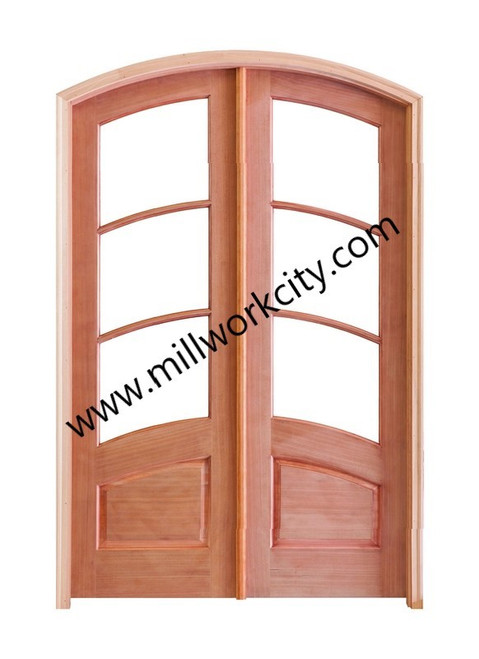 Prestige Entries - Slab Only - 3 lite 1 Panel Curved Bars Arch Pair Beveled Insulated Glass 1 3/4" x 5'0" W x 8'0" H Mahogany Slab Only