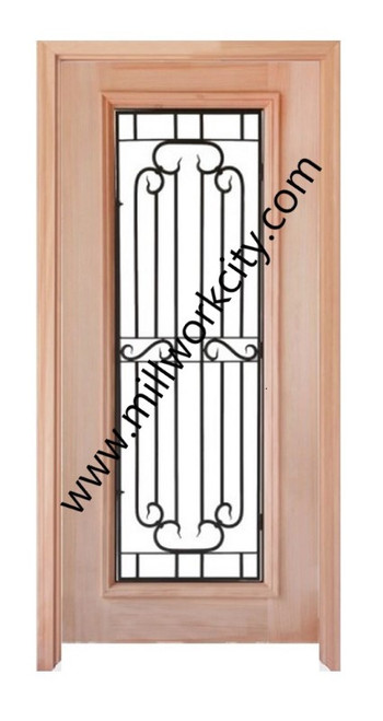Prestige Entries - Slab Only - Full Lite with Grille and Glass 1 Lite 1 Panel Double Square Reeded Insulated Glass 1 3/4" x 6'0" W x 8'0" H Mahogany Slab Only