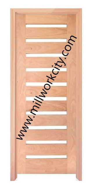 Prestige Entries - Slab Only - Modern 10 Lite Double Square Reeded Insulated Glass 1 3/4" x 6'0" W x 8'0" H Mahogany Slab Only