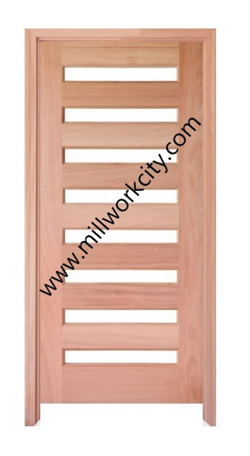 Prestige Entries - Slab Only - Modern 8 Lite Double Square Satin Insulated Glass 1 3/4" x 6'0" W x 6'8" H Mahogany Slab Only