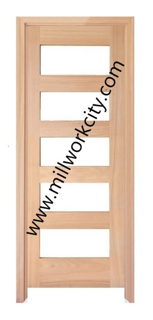 Prestige Entries - Slab Only - Modern 5 Lite Double Square Satin Insulated Glass 1 3/4" x 6'0" W x 8'0" H Mahogany Slab Only