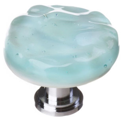 Sietto Hardware - Glacier Collection - Light Aqua Round Base Knob - Polished Chrome - R-208