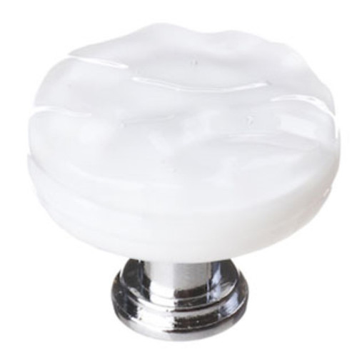 Sietto Hardware - Glacier Collection - White Round Base Knob - Satin Nickel - R-212