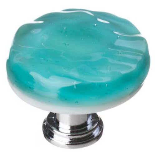 Sietto Hardware - Glacier Collection - Aqua Round Base Knob - Polished Chrome - R-207