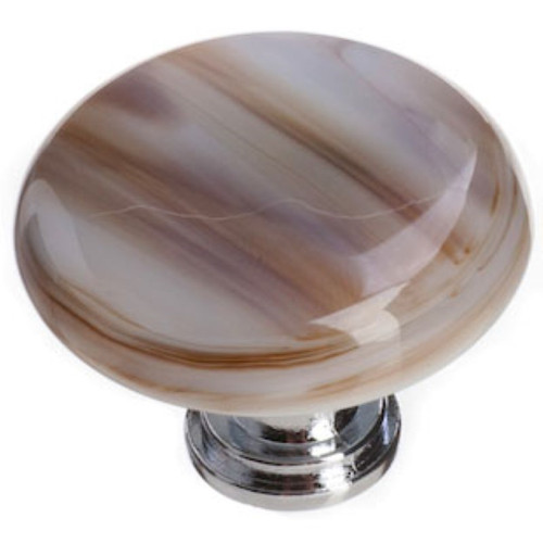 Sietto Hardware - Cirrus Collection - White with Brown Round Base Knob - Polished Chrome - R-305