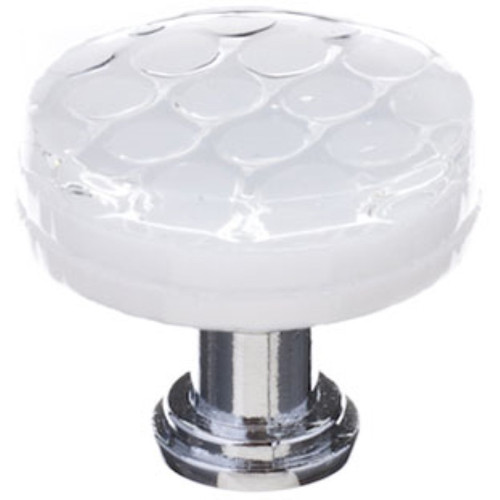 Sietto Hardware - Texture Collection - Honeycomb White Round Base Knob - Polished Chrome - R-900