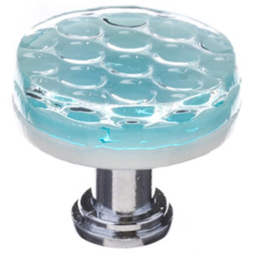 Sietto Hardware - Texture Collection - Honeycomb Light Aqua Round Base Knob - Polished Chrome - R-901