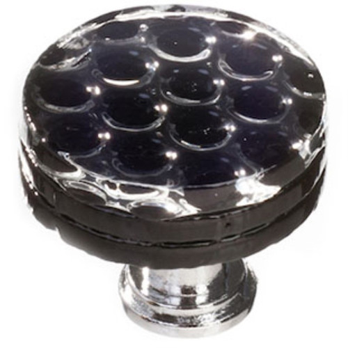 Sietto Hardware - Texture Collection - Honeycomb Black Round Base Knob - Polished Chrome - R-902