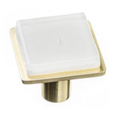 Sietto Hardware - Geometric Collection - Square White On Square Knob - Satin Brass - K-1300