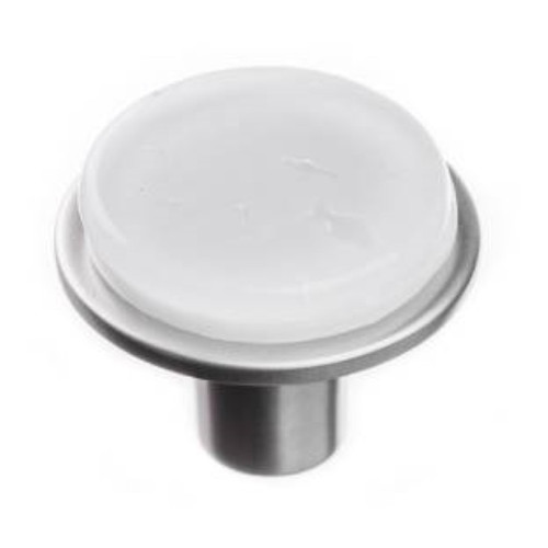 Sietto Hardware - Geometric Collection - Round White On Round Knob - Satin Nickel - R-1300