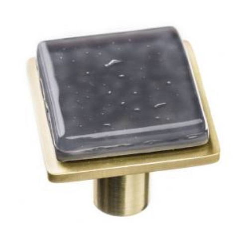Sietto Hardware - Geometric Collection - Square Slate Grey On Square Knob - Satin Brass - K-1301