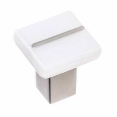 Sietto Hardware - Bandwidth Collection - White Square Knob & Gray Stringer - Satin Nickel - K-1400