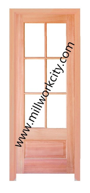 Prestige Entries - 6 Lite 1 Panel<br>Beveled Insulated Glass<br>1 3/4" x 2'0" W x 6'8" H<br>Mahogany<br>Factory Pre-Hung with 4 9/16" Jambs