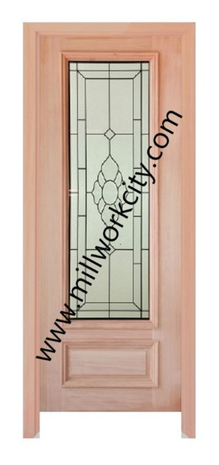 Prestige Entries - Full Lite with Decorative Glass 1 Lite 1 Panel Single Square<br>Decorative Insulated Glass<br>1 3/4" x 3'0" W x 8'0" H<br>Mahogany<br>Factory Pre-Hung with 4 9/16" Jambs
